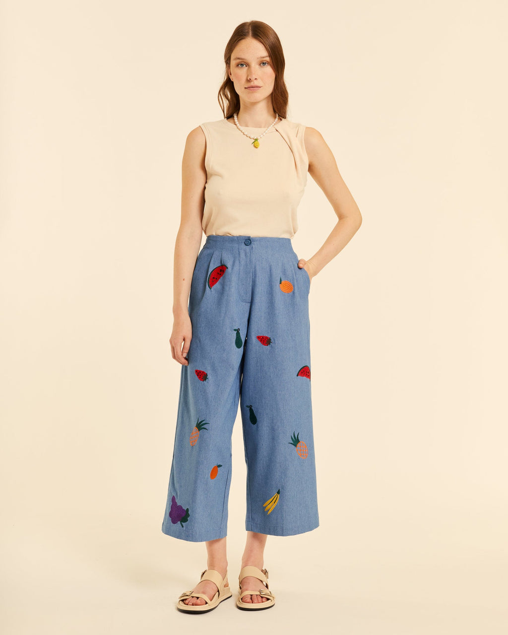 Culote denim con bordados