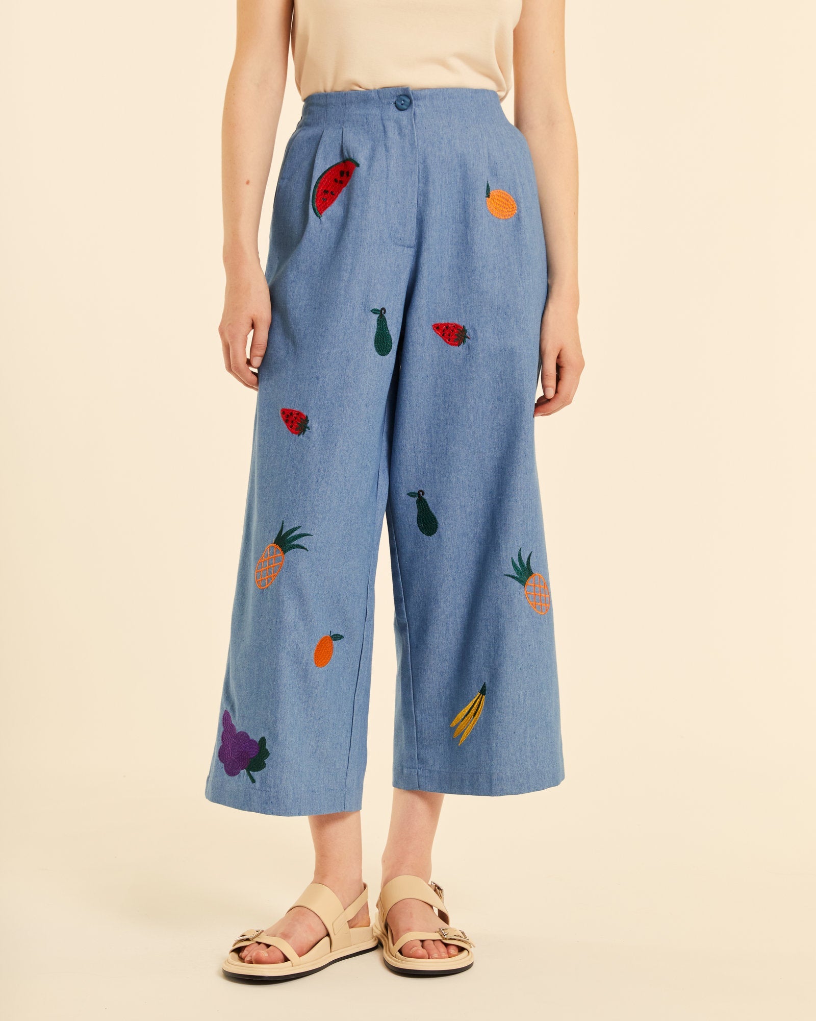 Culote denim con bordados