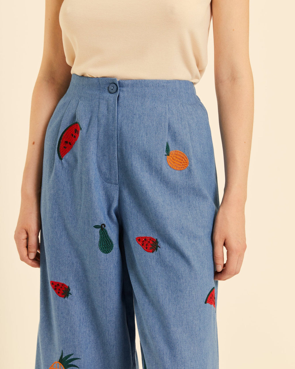Culote denim con bordados