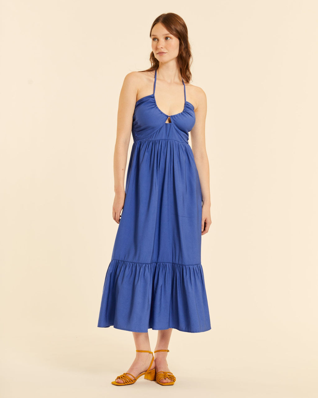 Vestido tirantes con volante azul