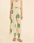 Pantalón amplio con bordado palmeras